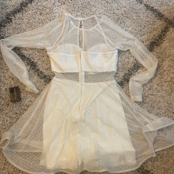 Women's Sheer White Polka Dot Dress - Picture 2 of 9